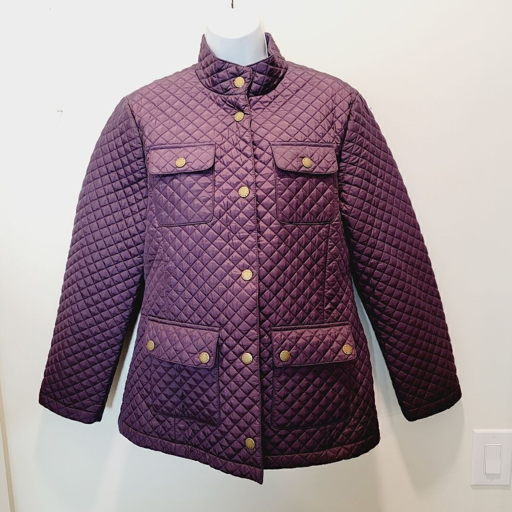 Orvis Womens Purple Quilted Jacket Button Snap Mandarian Collar Size Medium